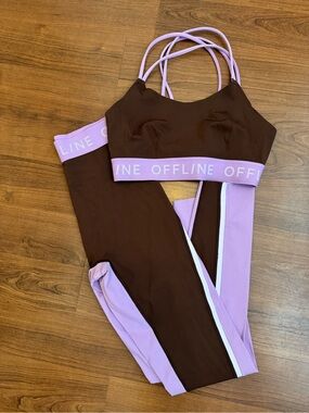 AE Aerie Offline Brown and Lavender Strappy Active Set